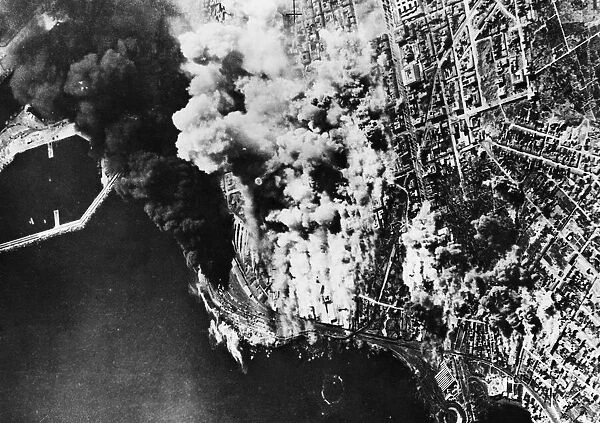Aerial view of Catania being bombed during Second World War. 20th July 1943