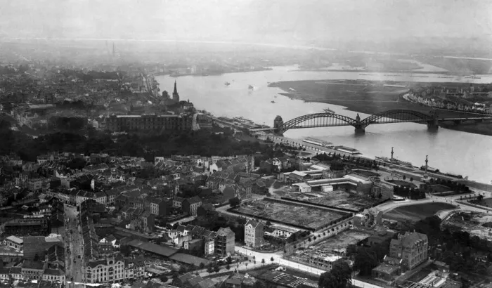 Framed Print : Aerial view of the city of Dusseldorf in the German state of North Rhine-Westphalia in