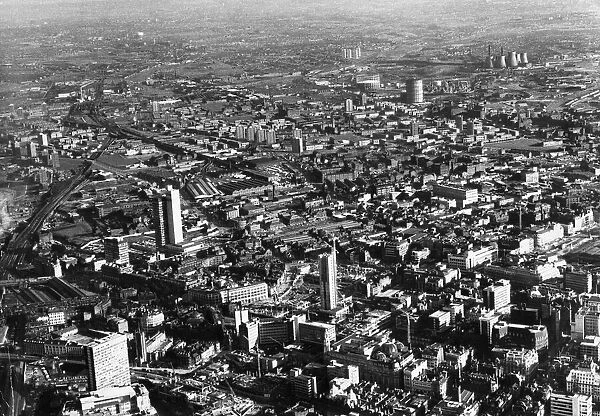 Aerial view of the city of Manchester. 29th January 1974