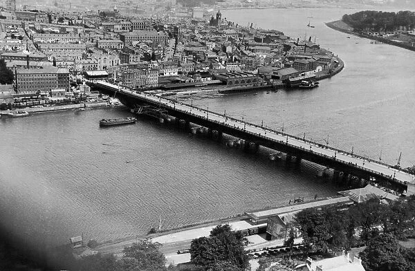 Aerial view of Craigavon Bridge which spans the Foyle River It is one of only a few