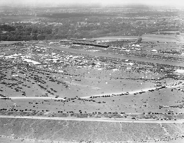 Aerial view of Derby Day at Epsom. 1928 Local Caption These are rough scans