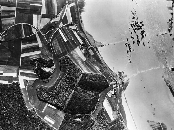 Aerial view of the devastation caused following the attack by Royal Air Force No