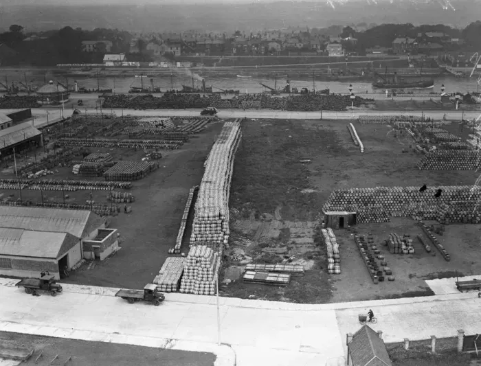 Framed Print : Aerial view of Great Yarmouth factory. Herring barrels. Circa 1926 Framed Print : Aerial view of Great Yarmouth factory. Herring barrels. Circa 1926