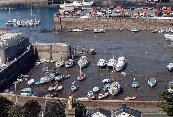 An aerial view of the harbour at St Helier on the Channel Island of Jersey