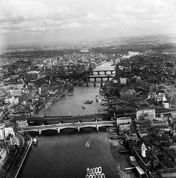 Aerial view of London showing Waterloo bridge on the River Thames