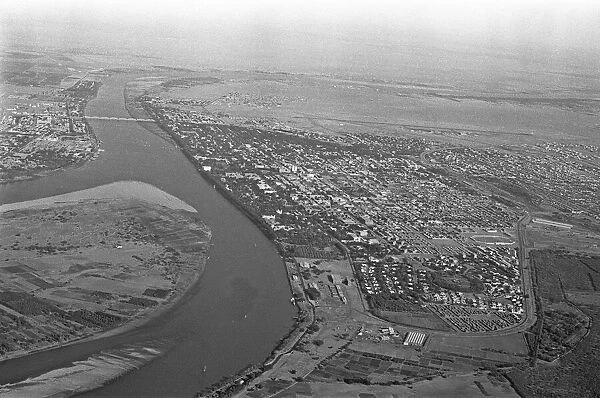 Aerial view of the meeting of the Blue and White Nile rivers at Khartoum