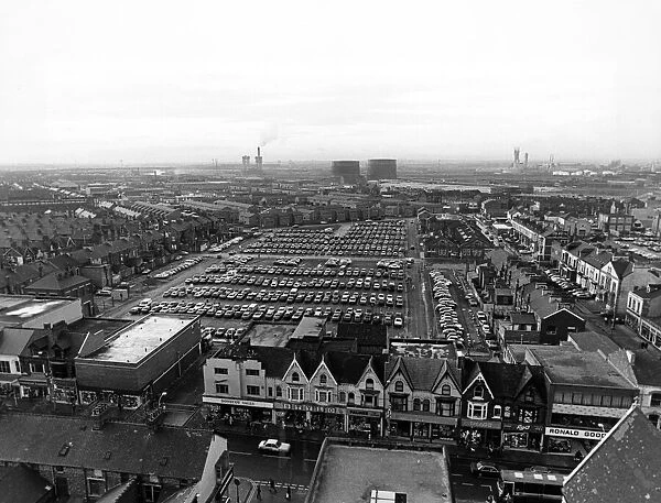 Aerial view of Middlesbrough, North Yorkshire. Five hundred cars parked in neat row