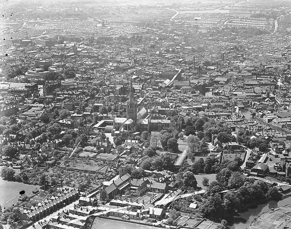 Aerial view of Norwich City. Circa 1926. Local Caption These are rough scans