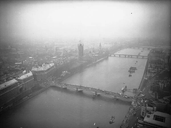 Aerial view of the River Thames, Big Ben, Westminster Palace