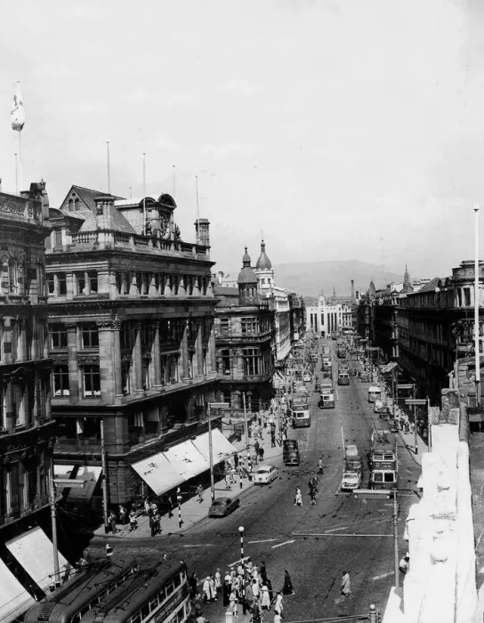 Framed Print : Aerial view of Royal Avenue in Belfast, Northern Ireland showing cars