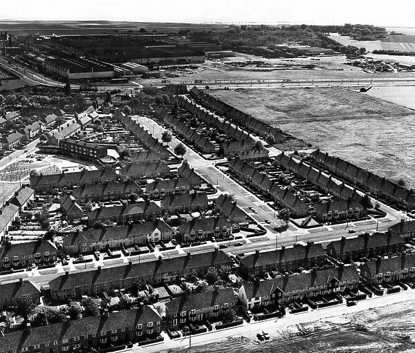 Aerial view shoring residential housing in the South Liverpool suburb of Speke