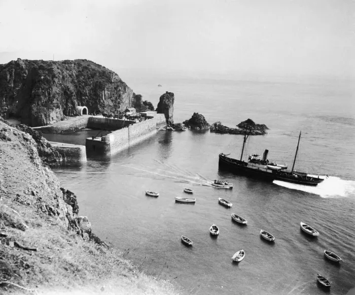 Framed Print : An aerial view showing Creux Harbour on the island of Sark in the Channel Islands Framed Print : An aerial view showing Creux Harbour on the island of Sark in the Channel Islands
