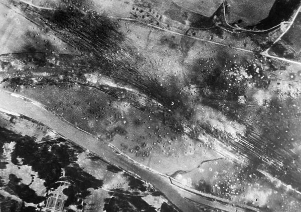 Aerial view showing damed caused to the Creil railway marshalling yards one o clock