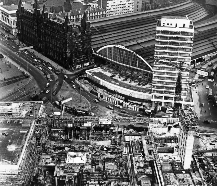 Framed Print : An aerial view showing the development works in progress at Lime Street station in Framed Print : An aerial view showing the development works in progress at Lime Street station in