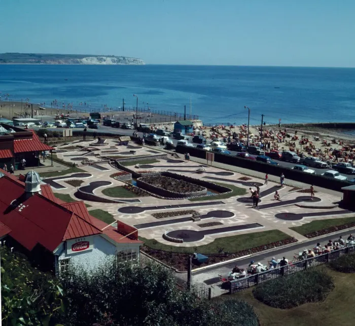 Framed Print : An aerial view showing the miniature golf course at the town of Shanklin on the Isle of Framed Print : An aerial view showing the miniature golf course at the town of Shanklin on the Isle of