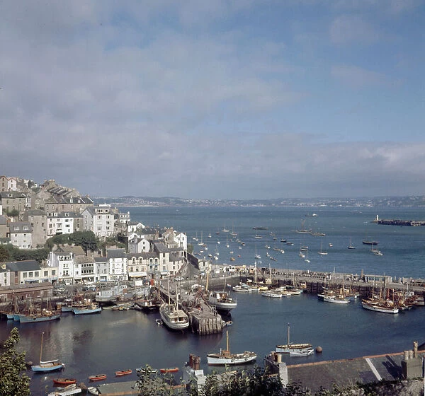 Aerial view of the small fishing town of Brixham, in Torbay