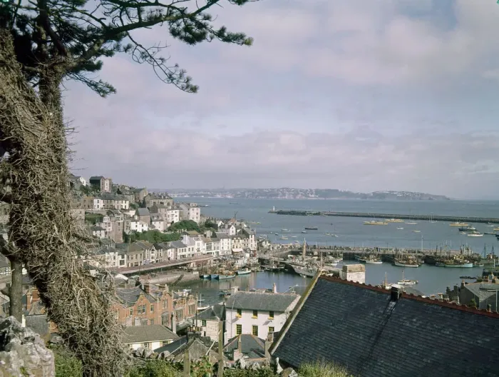 Framed Print : Aerial view of the small fishing town of Brixham, in Torbay Framed Print : Aerial view of the small fishing town of Brixham, in Torbay