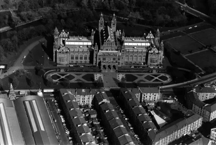 Framed Print : Aerial views of Glasgow, Scotland, Kelvingrove Art Gallery and Museum. 3rd May 1990 Framed Print : Aerial views of Glasgow, Scotland, Kelvingrove Art Gallery and Museum. 3rd May 1990