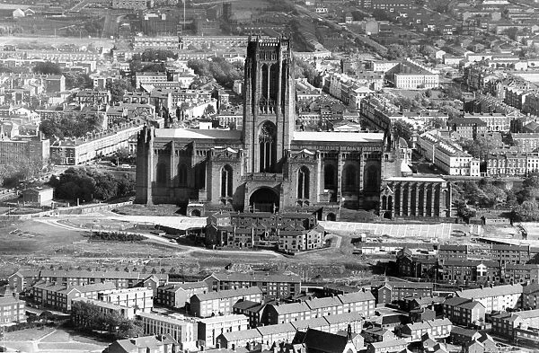 Aerial Views of Liverpool, Merseyside, 6th October 1987. Anglican Cathedral