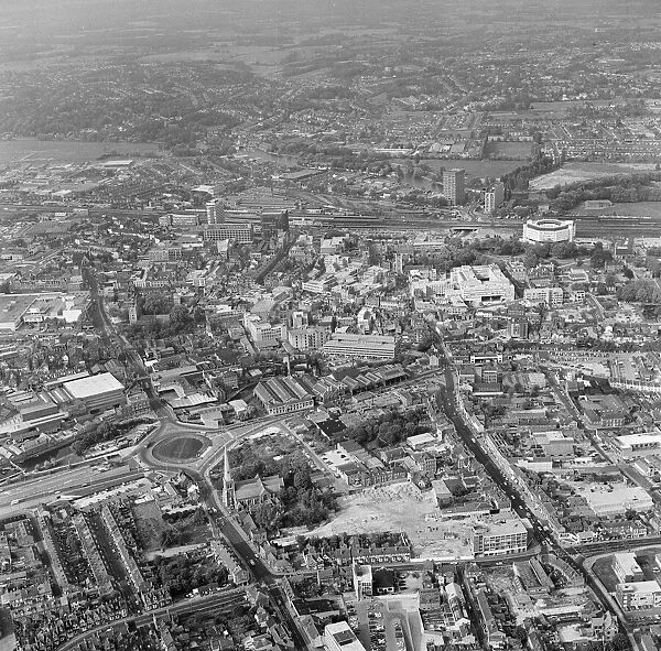 Aerial views of Reading, Berkshire. 26th October 1976