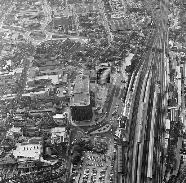 Aerial views of Reading, Berkshire. 26th October 1976