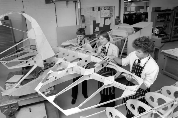 Framed Print : An aeroplane built by children from bits of wood and glue is confidently expected to fly Framed Print : An aeroplane built by children from bits of wood and glue is confidently expected to fly