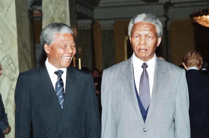 Framed Print : African National Congress leader Nelson Mandela seen here posing beside his wax work Framed Print : African National Congress leader Nelson Mandela seen here posing beside his wax work