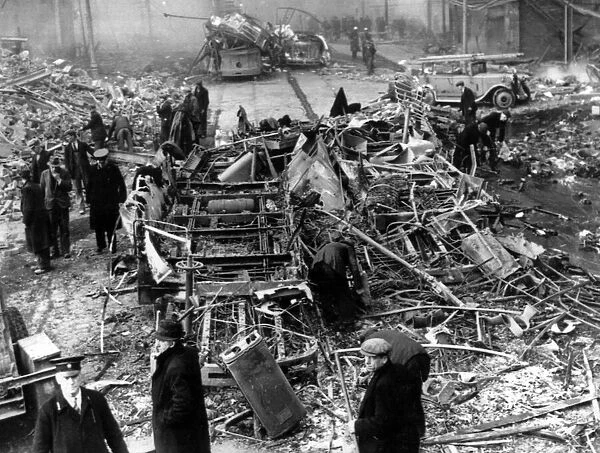 Aftermath of an attack by Nazi raiders in Manchester January 1941