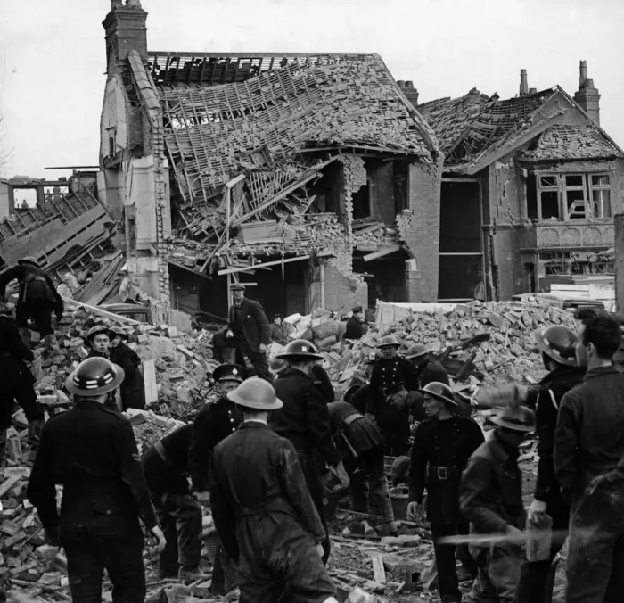 Framed Print : Aftermath of a Nazi raid at the Commer motor works, Luton, Bedfordshire. April 1945 Framed Print : Aftermath of a Nazi raid at the Commer motor works, Luton, Bedfordshire. April 1945