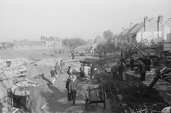 The aftermath of V2 explosion. On the 8th September 1944 a huge explosion occured in