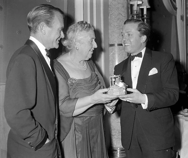 Agatha Christie April 1958 Writer at the Mousetrap celebration party with Richard