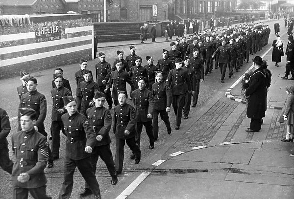 Air cadets march past Liverpool. October 1941