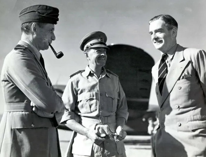Framed Print : Air Chief Marshall general Aleseandera talking to Anthony Eden just after his arrival by Framed Print : Air Chief Marshall general Aleseandera talking to Anthony Eden just after his arrival by