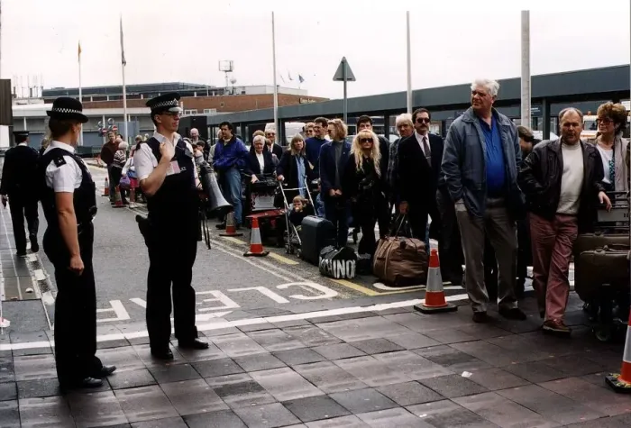 Framed Print : Air Passengers at Airport amid flight delays April 1996 Framed Print : Air Passengers at Airport amid flight delays April 1996