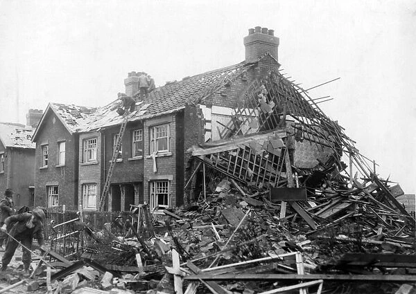 Air raid bomb damage during Second World War. Cardiff, Wales. February 1941