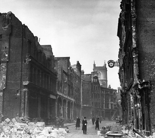 Air raid damage during the Blitz, Second World War. Fore Street, St Giles, Cripplegate