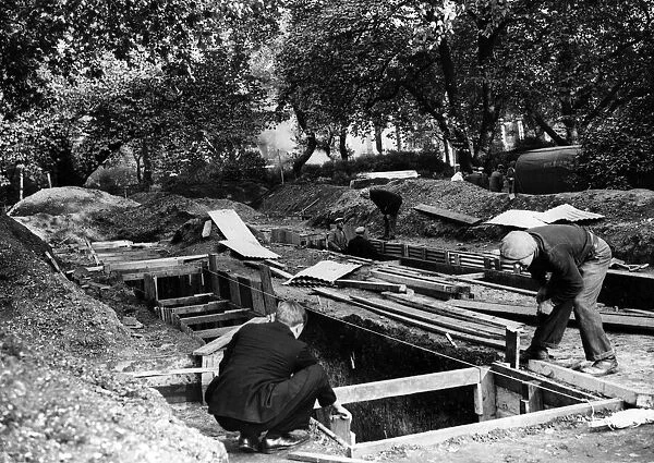 Air Raid Precautions, construction of air raid shelters. October 1938