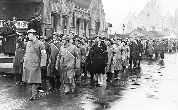 Air Raid Wardens on Parade in the Lincolnshire area of England, in November 1940