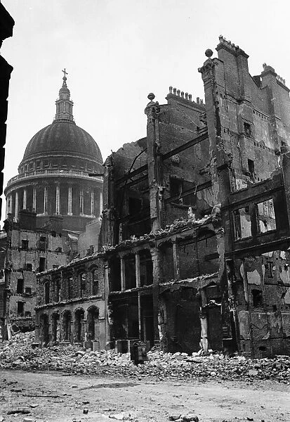 Air Raids on London result in a blitzed out Cannon Street St Paul