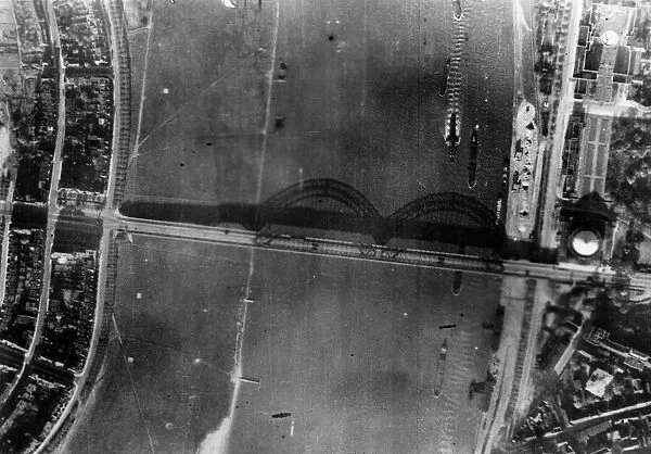 An air reconnaissance picture showing a bridge over the Rhine in Dusseldorf