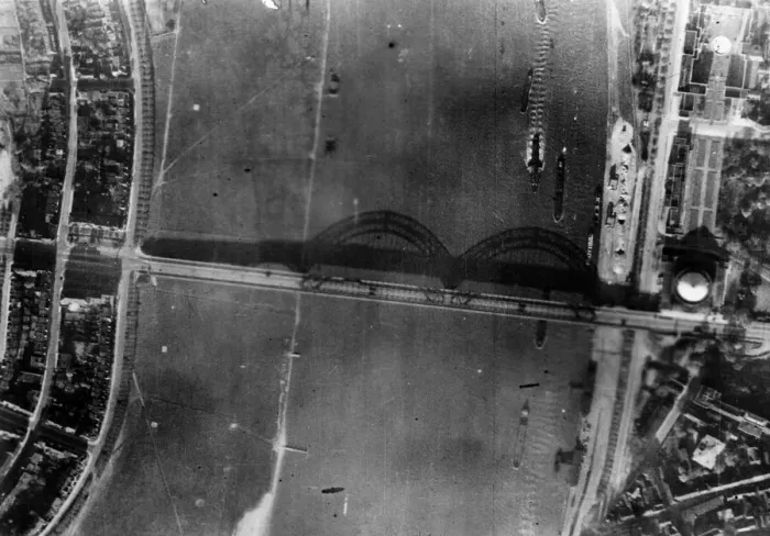Framed Print : An air reconnaissance picture showing a bridge over the Rhine in Dusseldorf