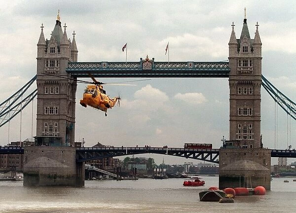 Air Sea rescue Westland Sea King Helicopter June 1995 of the Royal Air Force hovering
