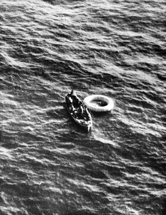 Framed Print : The airborne lifeboats, equipped with an engine and dropped by three parachutes from Air