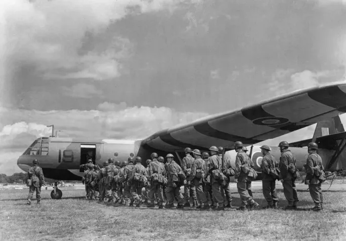Framed Print : Airborne soldiers board a Airspeed Horsa gliders in preparation for moving off to their