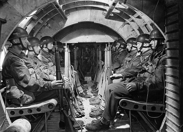 Airborne troops about to take off in a Horsa glider. These airborne troops have already