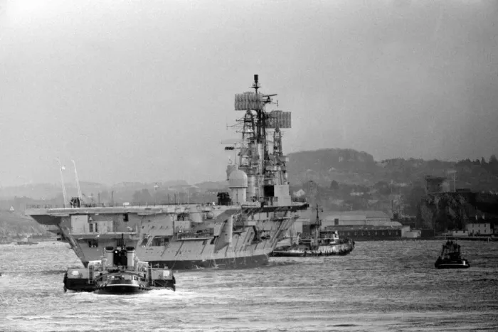 Framed Print : Aircraft carrier HMS Ark Royal on preliminary trials at plymouth Sound after completing a Framed Print : Aircraft carrier HMS Ark Royal on preliminary trials at plymouth Sound after completing a