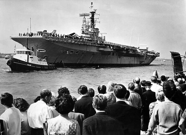 The aircraft carrier HMS Centaur arriving at Prince