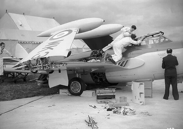 Aircraft DeHavilland DH112 Sea Venom, being prepared for display at the SBAC Farnborough