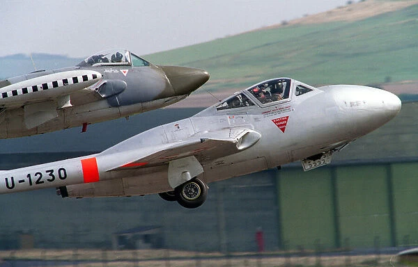 Aircraft deHavilland Vampire and Venom August 1993 taking off in formation at