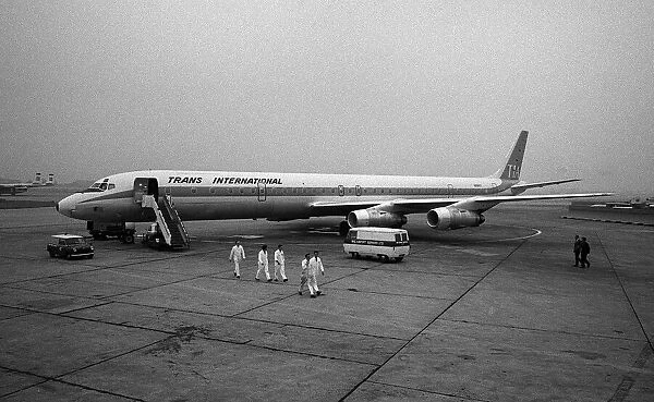 Aircraft Douglas DC8-61F of Trans International airways on the apron at Heathrow Airport
